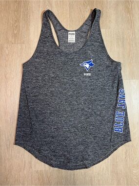 PINK Victoria's Secret Gray Blue Jays Graphic Racerback Tank
